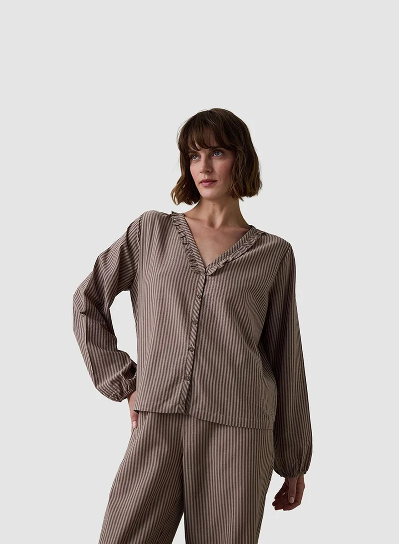 بنتي Brownish Plaid Shirt Collar Tie Detail Pajama Set